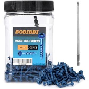 Bobibbi Pocket Hole Screws #8x1, Coarse Thread Wood Screws 300Pcs, Washer Head with Square Drive, 150MM Drive Bit Included