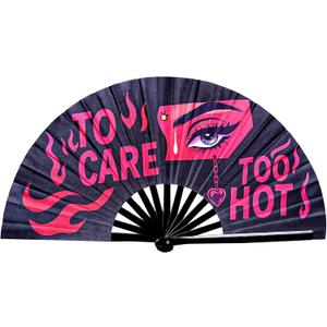 Large Folding Hand Fans for Line Dancing,Rave Fan with Loud Clack,Stylish Attitude Cowgirl Fan for EDM,Dance,Festival,Club,Party(Black, Pink Letters)