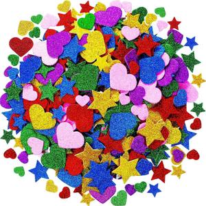 Tatuo 600 Pieces Glitter Foam Stickers Adhesive Hearts Foam Star Stickers Valentines Day for Arts Craft, Greeting Cards, Scrapbook Decoration (Glitter and Star)