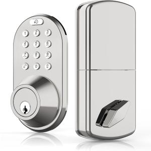 Keyless Entry Keypad Door Lock - Upgraded Smart Electronic Digital Code Deadbolt for Front Doors with Keys, One-Touch Locking, Easy Installation (Satin Nickel)