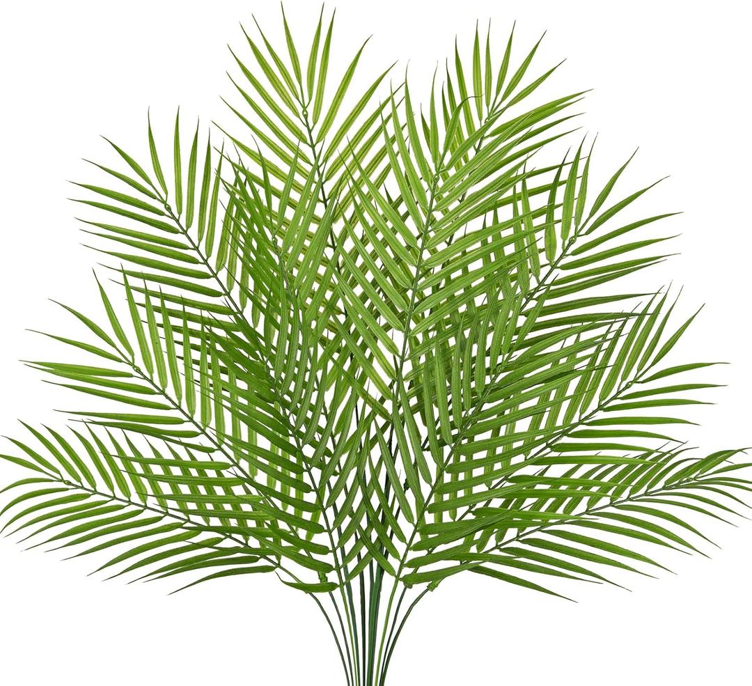 DILATATA 12PCS Artificial Palm Leaves Stems Tropical Faux Palm Foliage Greenery Picks Fake Palm Plants for Vase Wedding Bouquets Home Garden Indoor Outdoor DIY Decor