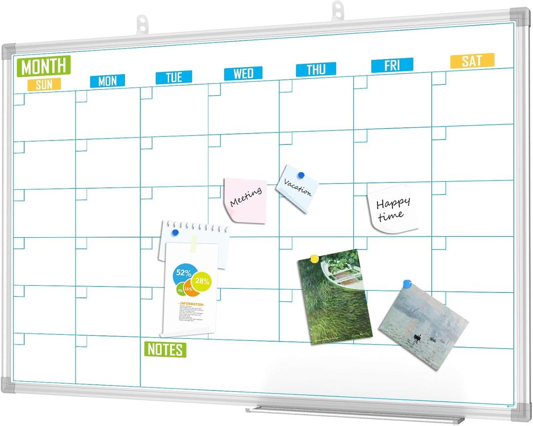 Lockways Dry Erase Calendar Whiteboard, Monthly Dry Erase Calendar Whiteboard 36x24 Inches- Aluminum Framed Wall- Mounted Planner