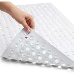 GORILLA Grip Patented Bath Tub Shower Mat, Machine Washable Bathtub Floor Liner Mats, Suction Cups and Drain Holes to Keep Tubs Clean, Soft on Feet, Bathroom Essentials, 35x16 Inch, White (White (Opaque))