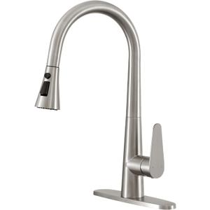 PUSU 18 inch High Brushed Nickel Kitchen Faucet with Pull Down Sprayer, Single Handle Nickel Kitchen Sink Faucet for RV Sink, Laundry, Bar Camper with Water Lines, Stainless Steel