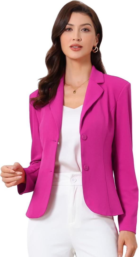 Allegra K Women's Work Office Blazer Stretch Lapel Collar Long Sleeve Jacket Suit Blazer (Pink, S)