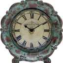 NIKKY HOME Table Top Clock, Vintage French Decorative Pewter Analog Desk Clock Battery Operated for Living Room Decor Shelf, Green