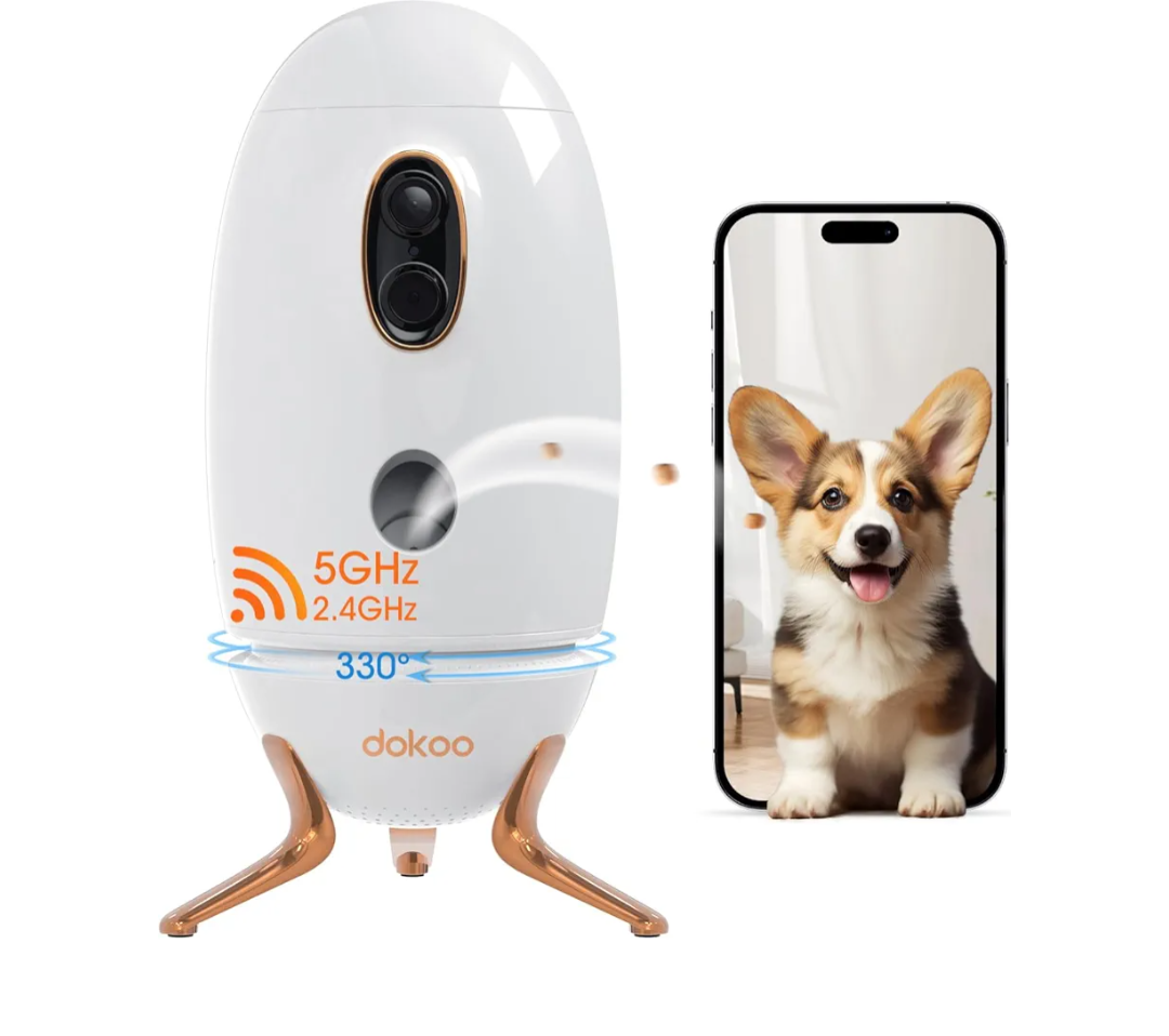 Dog Camera with Treat Dispenser, 2K 330° View Pet Monitor with Phone App, Night Vision, 2.4 &5G WiFi, Interactive 2Way Audio Speaker, Motion Detection, Smart Home Indoor Cam, No Subscription Fee