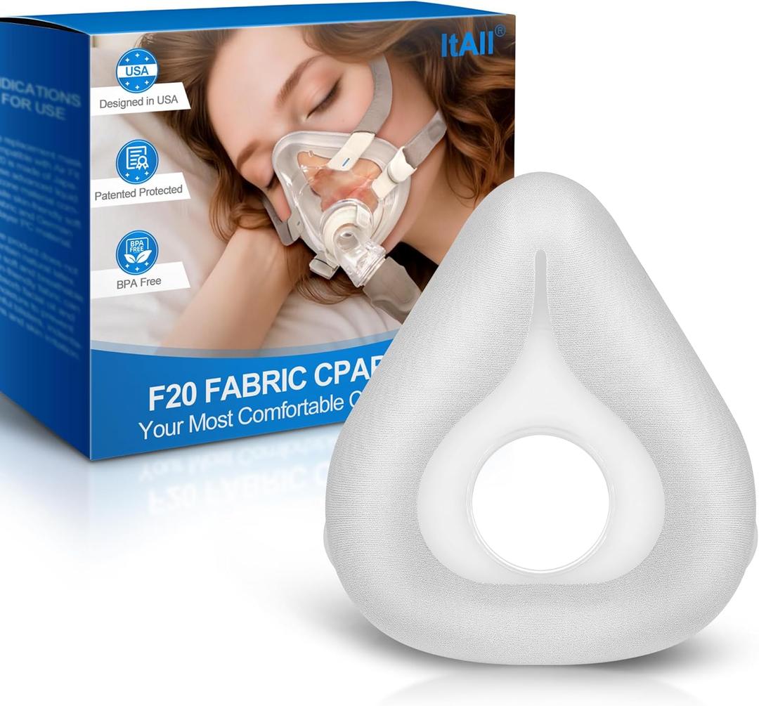 Replacement F20-Style Fabric Mask (Large), CPAP Full Face Cushion - Wrapped by Cotton for Airfit F20 & Airtouch F20,Effictive Moisture-Wicking & Redness-Reducing, All-Night Dryness & Comfort (Grey-L)