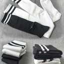 2 Pairs Kids Soccer Socks Boys Girls Striped Knee High Tube Socks Baseball Softball Uniform Over Knee Socks (White)