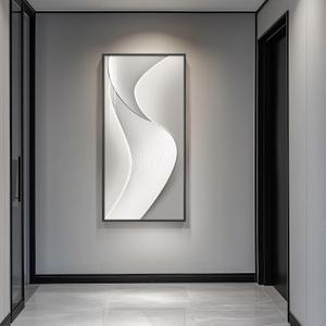 Large Framed Modern Abstract Vertical Wall Art for Living Room, Bright Style Luxury Art Prints Paintings Artwork for Walls, Silver Gray Minimalist Pictures for Hallway Entryway Foyer Stair Office Wall Decor 30x60 In