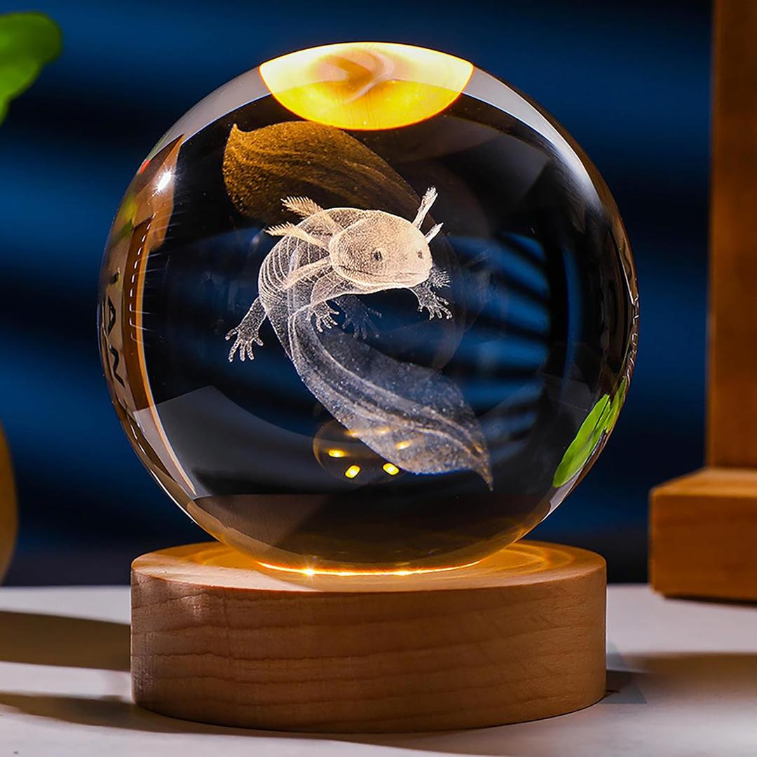 3D Axolotl Gifts for Women Crystals Ball 60mm- Axolotl Figurines Decor Glass Animals Figurine Animal Stuff for Room Birthday for Best Friend Lovers Keepsake Paperweight