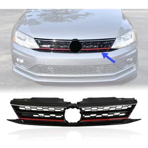 YLT AUTO Fit 2015 2016 2017 2018 For Volkswagen Jetta Front Cover Upper Bumper Grille Replacement Shroud VW Front Honeycomb Air Intake with Red Trim
