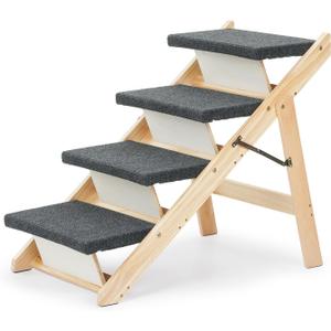 MEWANG Wooden Dog Stairs/Steps - Foldable 4 Levels Pet Stairs & Ramp Perfect for Beds and Cars - Portable Dog/Cat Ladder Up to 110 Pounds (30.9" L x 18.5" W x 25.6" H - 4 steps)