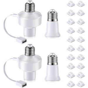 2 Pack E26 Light USB Socket Adapter, Lamp Socket Power Adapter 5V 1.5A, Light Socket Adapter Compatible with Wyze Cameras v3,v4,v3 Pro, USB Light Socket for Smart Camera, Smart Bulb, GPS, LED Strip