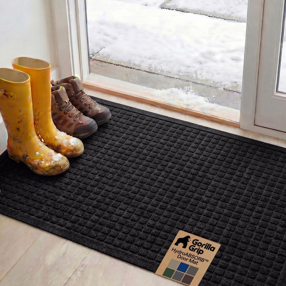 GORILLA GRIP® HydroABSORB Door Mat for Indoor Outdoor Use, 47x35 Black