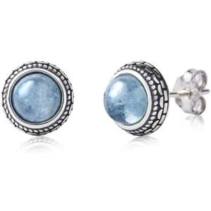 Green Turquoise Stud fashion trendy Earrings Jewelry for Women Trendy Western 925 Antiqued Sterling Silver Boho Handmade Birthstone Earrings Jewelry Best Gift for Women Her keenove (Aquamarine)