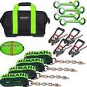 8 Point Roll Back Vehicle Tie Down Kit,with Heavy-Duty Chain Extension on Both Ends,2" x 16',and Ratchet Handle - Tow Strap Kit for Vehicles and Cars Tie Down Straps Tow System