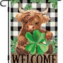 DLZDN Welcome St Patricks Day Highland Cow Garden Flag 1218 Inch Double Side Vertical Burlap Farmhouse Yard Sign Spring Holiday Outdoor Decoration