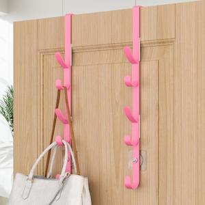 Over The Door Hooks, Metal Door Hooks for Hanging, Over The Door Purse Organizer for Door Coat Hanger, Back of Shower for Hanging Towel Rack Clothes, Hat, Bathroom, Closet (Pink-2Packs)