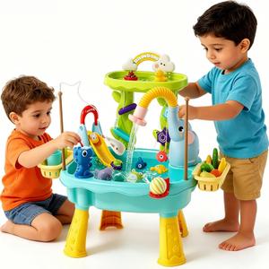 2027 Upgraded Toddlers 1-3 Water Table with Electric Pump, Kids Water Table with Faucet Play Food Accessories Fishing Toy, Kitchen Play Sink Toys for Girl Boy Age 4-8 (Blue)