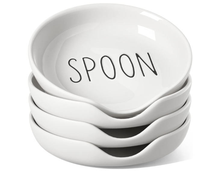 LE TAUCI Spoon Rest for Stove Top, Set of 4 Ceramic Spoon Holder for Kitchen Counter, 5-Inch Heat Resistant Utensil Rest for Cooking Spatula, Whisks, Ladle, Dishwasher Safe, Oyster White