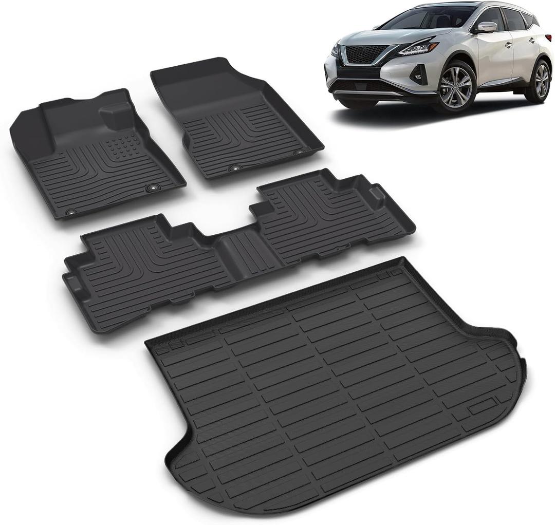 All Weather Car Floor Mats & Cargo Liner Set Fit for Nissan Murano 2017.5-2024 All Weather Protection TPE Automobile Floor Liners Trunk Mats Full Custom Set Accessories