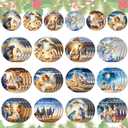 Soaoo 36 Pcs Nativity Ornaments Bulk for Christmas Tree Wooden Nativity Scene Ornaments Bulk Round Xmas Tree Hanging Decorations Birth of Jesus Christian Ornament for Advent Decor