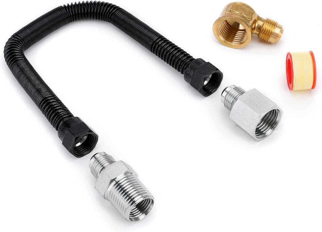 Stanbroil 3/8" X 12" Non-Whistle Flexible Flex Gas Line Connector Kit for NG or LP Fire Pit and Fireplace