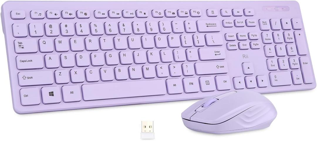Wireless Keyboard and Mouse Combo - Rii Standard Office PC Keyboard and Optical Wireless Mice (Purple)