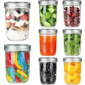 P&C GOODS Wide Mouth Mason Jars 16 oz with Lids 8 Pack, Canning Jars with Metal Airtight Lids and Bands, 16 oz Mason Jars for Fermenting, Freezing, Preserving, Meal Prep