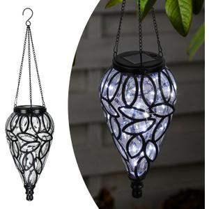 LEWIS&WAYNE Solar Hanging Lantern Outdoor Lights, Tear-Shaped 15 LEDs Cool White Hanging Lights with S Hooks Decor in Garden, Yard, Pathway, Front Door and Landscape