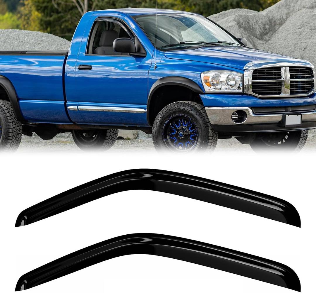 Window Rain Guards Compatible 2002-2008 Dodge Ram 1500 for 03-09 Ram 2500 3500 (Regular Standard Single Cab Only) 2PC Side Wind Deflector Visors Shade Vent