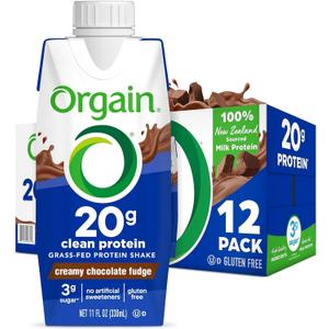 Orgain Clean Protein Shake, Grass Fed Dairy, Creamy Chocolate Fudge - 20g Whey High Protein, Kosher, Ready to Drink, Low Net Carbs, Gluten Free, No Soy Ingredients, 11 Fl Oz (Pack of 12) BBD: 05/15/2026