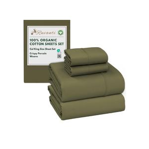 RUVANTI 100% Organic Cotton Sheets California King, Percale Weave, GOTS Certified, 4-Piece Set, Deep Pocket 13", Crisp & Breathable, Soft Durable Bedding, Sábanas Algodón Orgánico – Olive