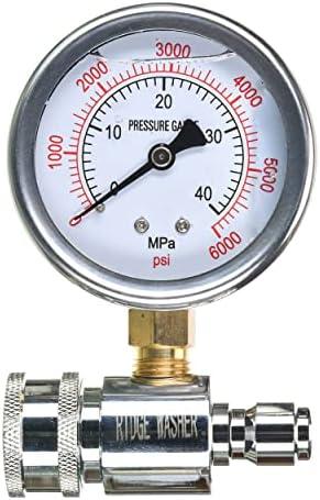 RIDGE WASHER Pressure Washer Gauge with 3/8 Inch Quick Connect Socket and Plug, 6000 PSI