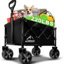 Collapsible Wagon Cart with Wheels Foldable, Folding Wagons Carts with Silent Universal Wheels, Large Grocery Cart On Wheels, Heavy Duty Utility for Shopping Beach Sports Fishing Camping, Black (100L, Black-1)