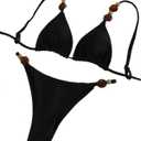 Women's Triangle Bikini Set Sexy String Swimsuit with Beaded Straps Two Piece Swimwear for Beach Vacation (Black, M)