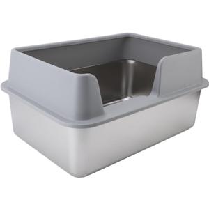 Stainless Steel Cat Litter Box, Open Top High Sided, with Detachable Lid, Scoop, Anti Splash, Easy Cleaning, for Small and Medium Sized Pets (Gray)