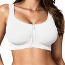 BRABIC Front Closure Bras for Women Compression Surgical Bra No Underwire Full Coverage Wireless Bralette, White, XL (White, XL)