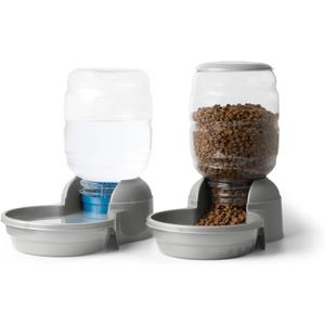 Petmate Replendish Gravity Automatic Dog Water Dispenser Pet Waterer and Pet Feeder Set with Microban Protection Base, 100% BPA Free, Wide Mouth Bowl - 2.5 Gallon Water, 10 lb Food