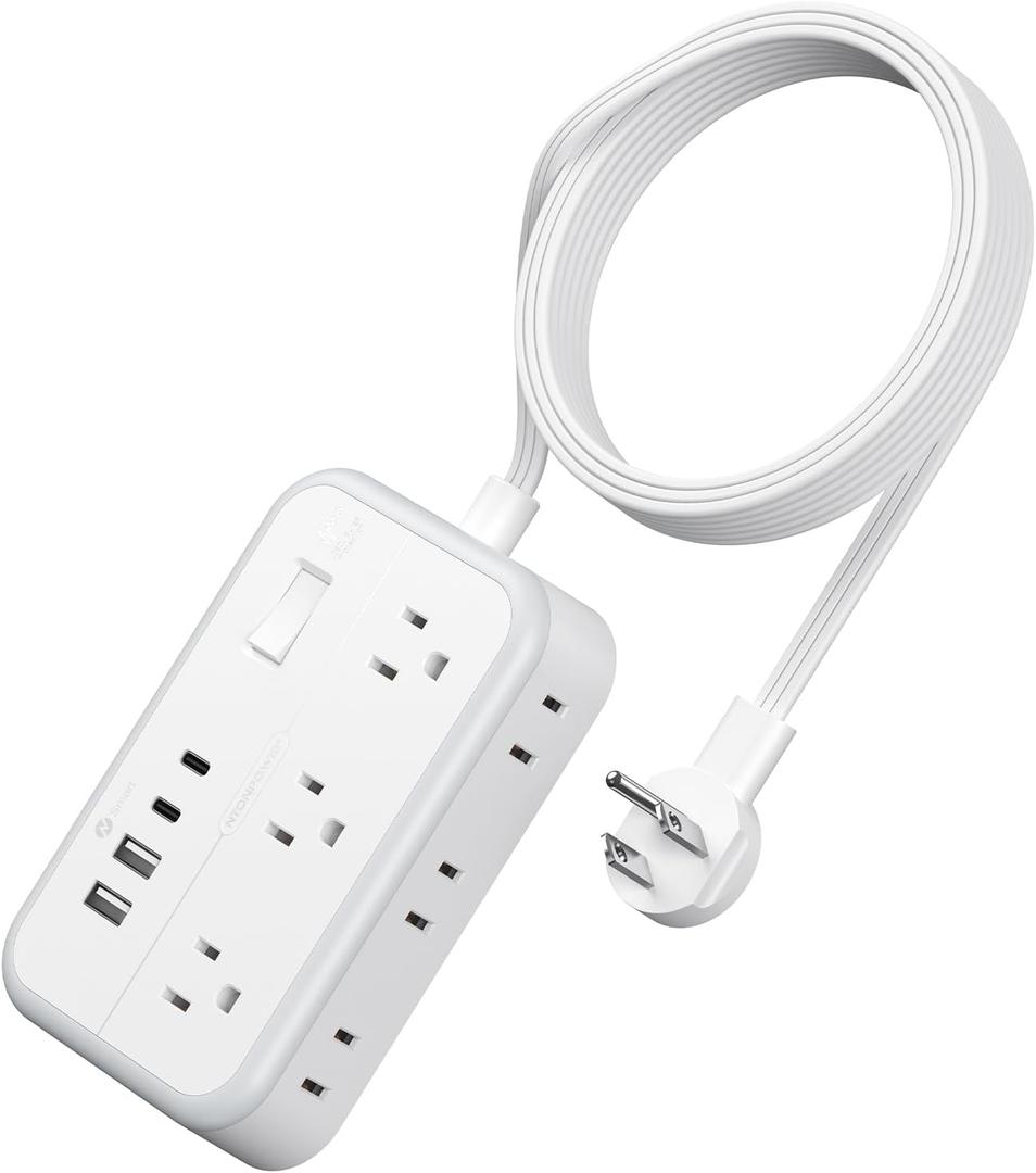 NTONPOWER Power Strip with 6 Outlets 4 USB Charging Station(2 USB C Port), 5 Ft Flat Plug Extension Cord, Outlet Extender for Indoor, Home, Office Supplies, Dorm Room Essentials