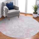 ROYHOME Modern Abstract 6x6 Round Area Rug Non Slip Non Shedding Rug Low Pile Stain Resistant for Bedroom Living Room Office Dining Room,Grey Pink