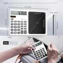 Desk Calculator with Writing Pad, Widescreen Extra-Large LCD Display, 12-Digit Calculator, Solar & Battery Dual Power Supply, Desktop Calculator with Ergonomic Viewing Angle for Office, School (White)