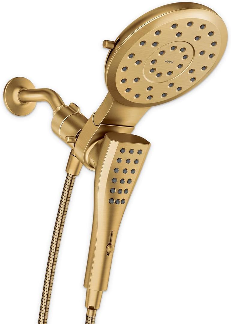 Moen Verso Brushed Gold Eight-Function 7" Wide Spray Shower Head and Detachable Handshower Combo with 72" Hose, 220C3BG