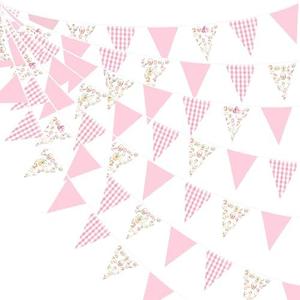 32Ft Goose Party Decorations Pink Gingham Plaid Silly Goose Themed Fabric Banner Triangle Pennant Flag Garland Streamers for Kids Girls Farm Animals First Birthday Baby Shower Duck Garden Supplies