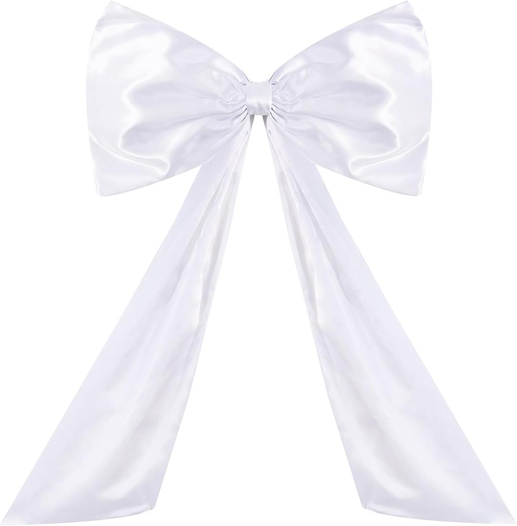 TONIFUL 24 x 42 Inch Giant White Bow Large Bow for Tree Room Wall Front Door Photo Backdrop Decor for Christmas Birthday Wedding Baby Shower Valentine Day Outdoor Decoration