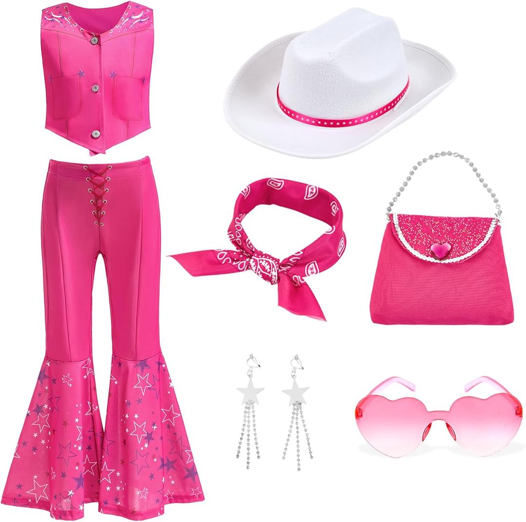 Cowgirl Costume Girls Kids Disco Outfits Movie Heroine Dress Up for Halloween Birthday Cosplay Party (150(9-10 Years), Hot Pink) Cowgirl Costume Girls Kids Disco Outfits Movie Heroine Dress Up for Halloween Birthday Cosplay Party (150(9-10 Years), Hot Pink)