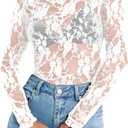 Eleosmo Womens Tops Mesh Long Sleeve Mock Neck Sheer See Through Blouses Shirts (X-Large, A:white)