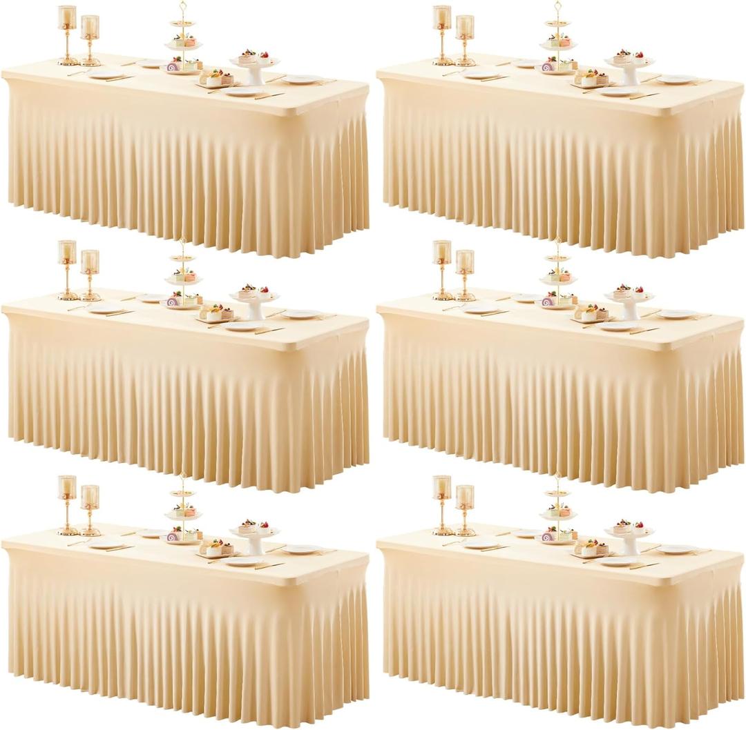Shillance 6 Packs Champagne Spandex Tableclothes for 6 Foot Rectangle Table, Spandex Table Covers 6FT Stretch Table Skirts Wrinkle Free Fitted Table Cloth for Event, Wedding, Banquet & Parties