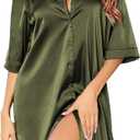 Ekouaer Women's Satin Nightshirt Button Down Sleepshirt Silk 3/4 Sleeve Nightgown Boyfriend Notch Collar Sleepwear S-3XL (XXL)